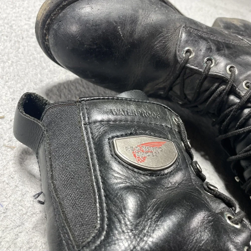Red Wing Shoes Boots Mens Size 8.5 D Black Waterproof Biker Work Vibram 980